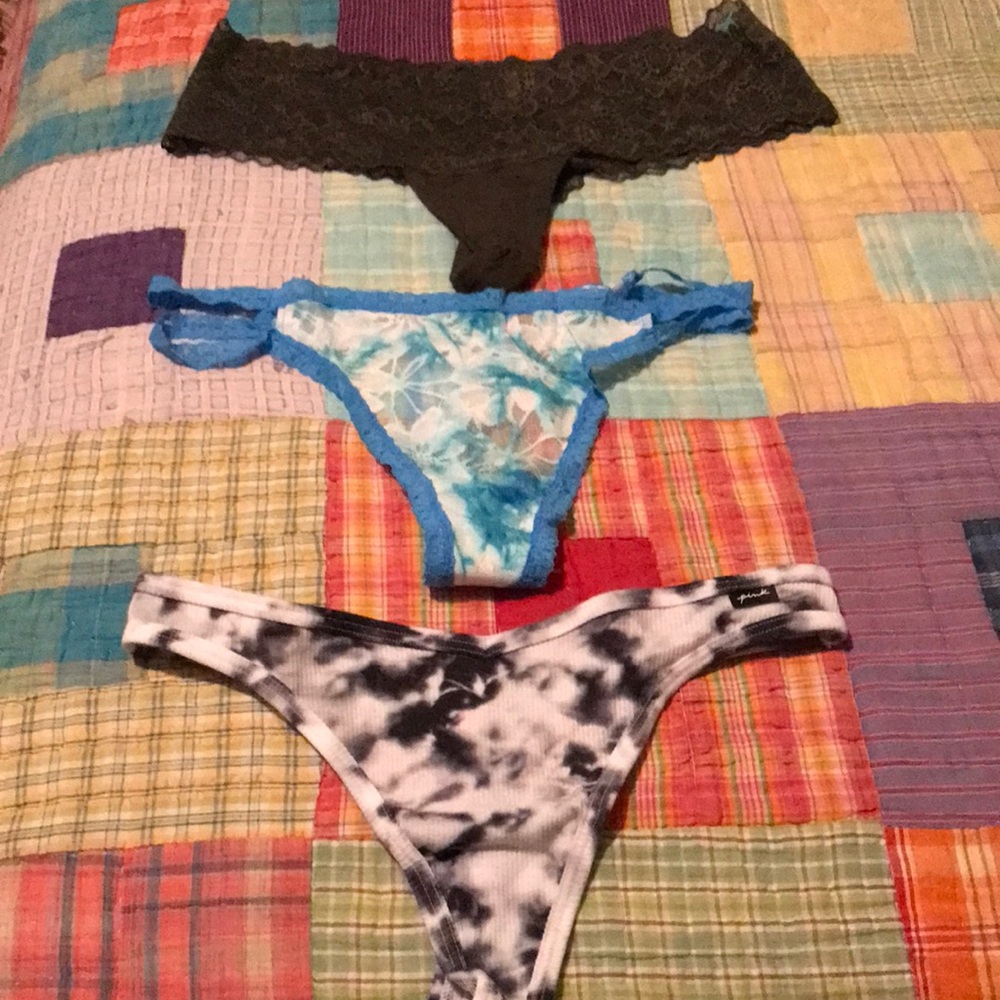 Pink by Victoria’s Secret 3 pairs of size Medium Panties. All Thongs.